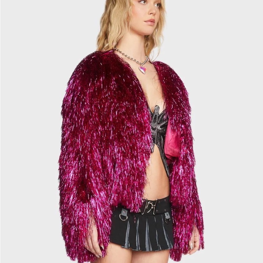 Pink Tinsel Jacket Metallic Fringe Eras Tour Taylor Swift Azalea Wang